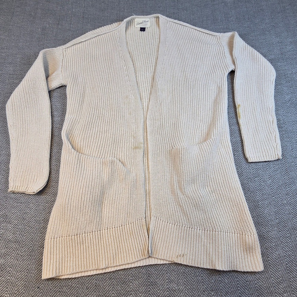 Universal Thread Womens Cream Cotton Shaker Stitch Open Front Cardigan Sweater S